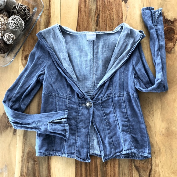 Bosca Tops - BOSCA Paris -XS-SM- Hooded Linen Jean Shirt/Jacket